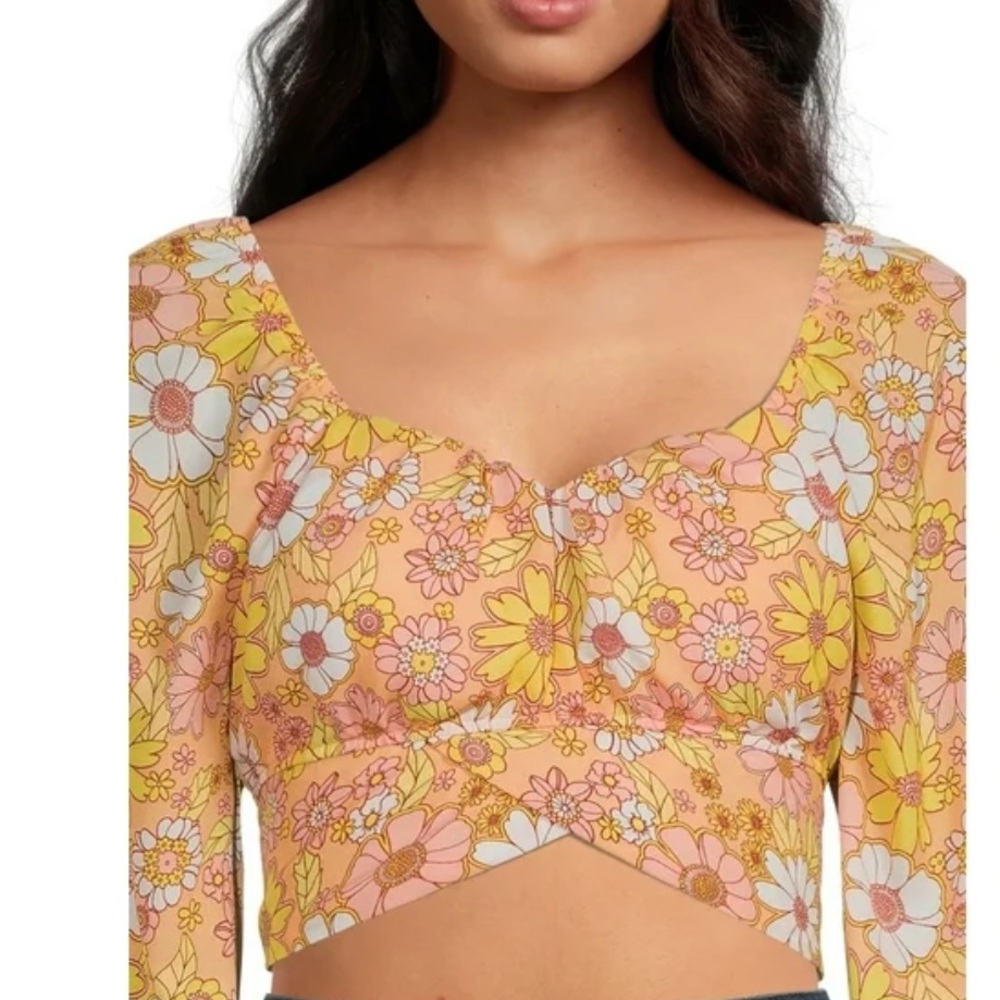 Madden NYC Floral Print Crop Top With Tie Back